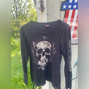 Womens Harley-Davidson Black Skull Long Sleeve Tee, Size L